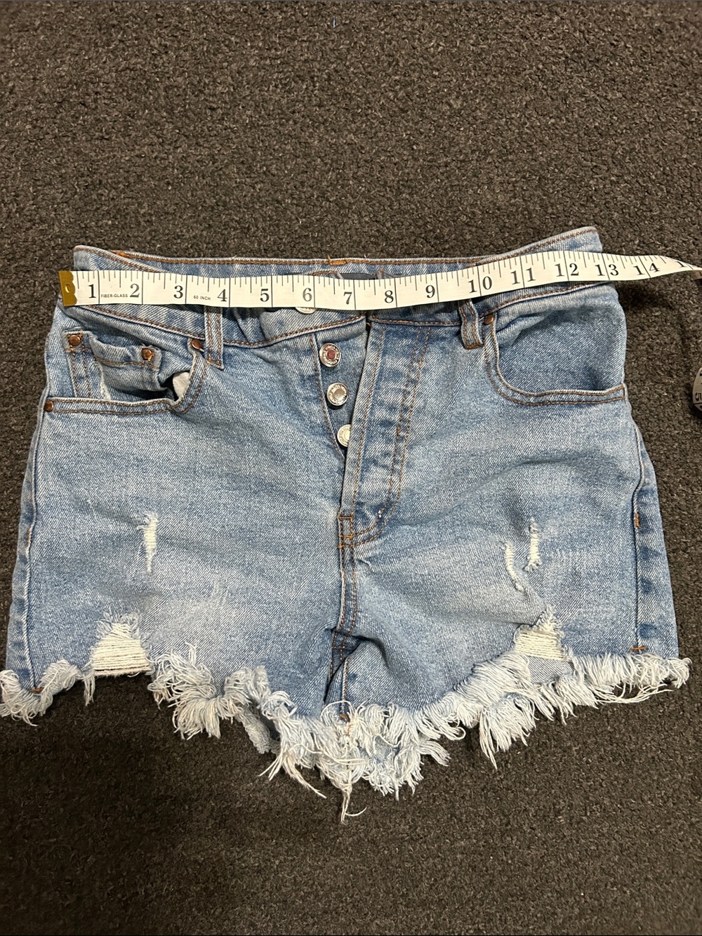 High-Rise Light Blue Distressed Denim Cutoff Shorts - Picture 4 of 5